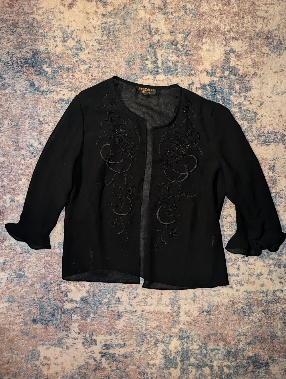 Black Sheer Blouse w/ Floral Beading